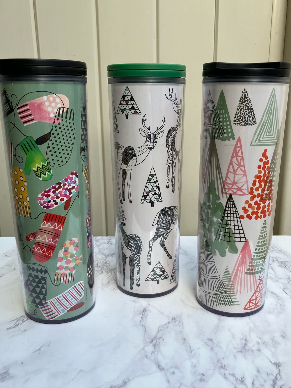 Starbucks travel tumblers coffee 16 oz Christmas set of three NWT 2017